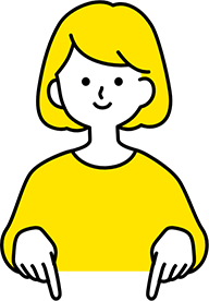吹き出し 下を両手で指差す女性